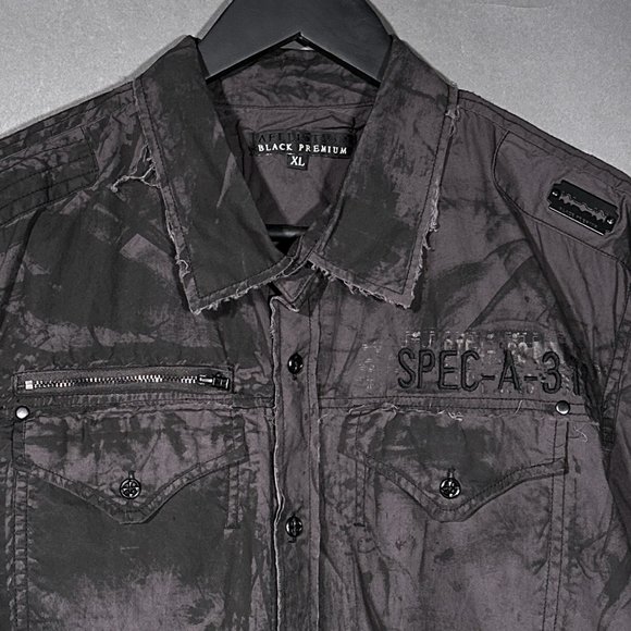 NWOT Affliction Black Premium Distressed Long Sleeve Shirt Razor Blade Size XL - Picture 4 of 14